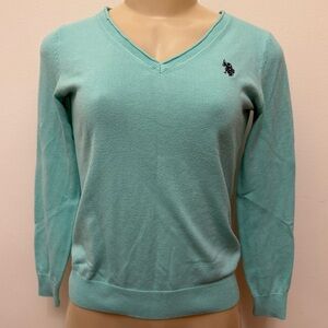 U.S. Polo Assn. Women's V-Neck Sweater - Light Blue Green